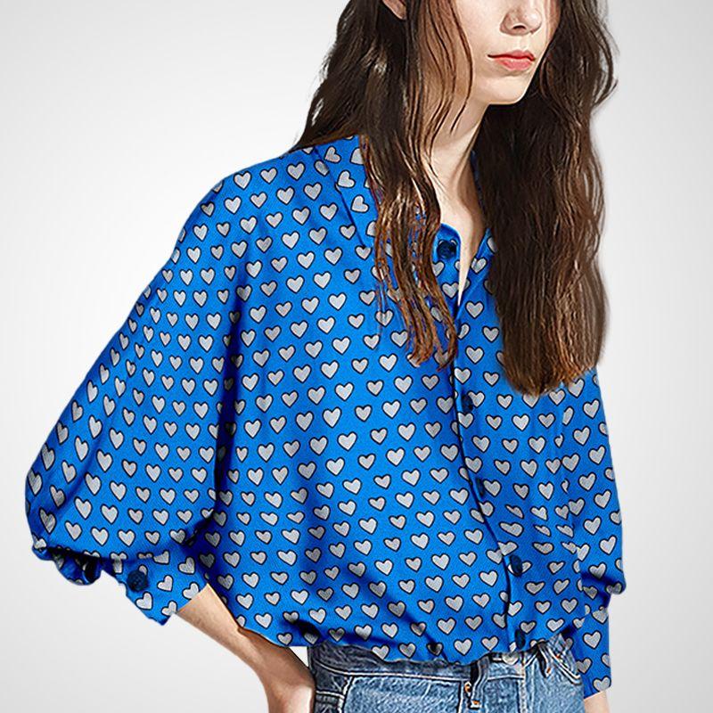 

Loose Slimming Shirt Summer Casual Floral Blue Heart S