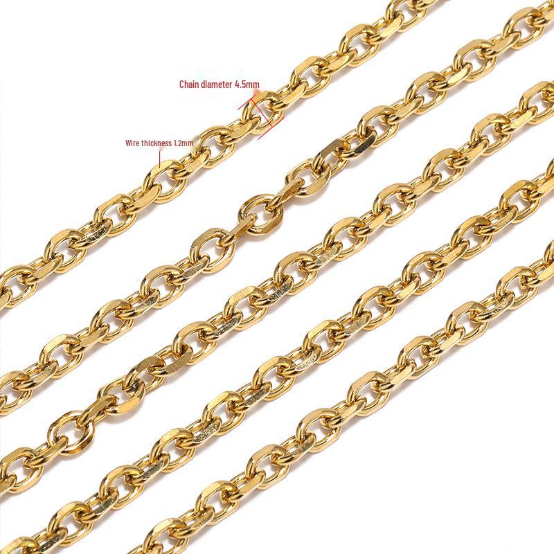 4.5mm Stainless Steel Beveled Cross Chain, 18k Gold Retention, Men's Necklace & DIY Bracelet Accessory