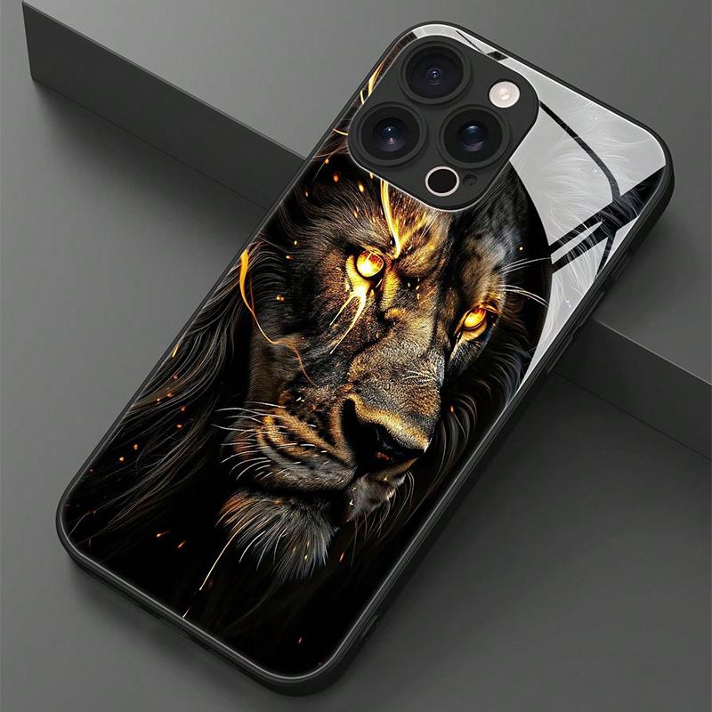 Dark Lion Head Pattern Tempered Glass Phone Case For iPhone 17 Pro Max 16 15 14 13 12 11 Pro 17Air 16E 7 8 Plus XR XS X Cover