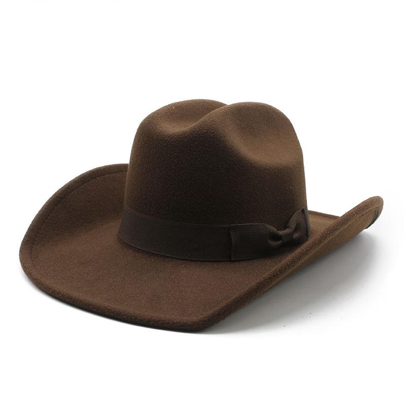 Verzogener Rand Bow Western Cowboyhut Amerikanischer Woll-Zylinderhut Herbst- und Winterfilzhut Europäischer und Amerikanischer Stil Vielseitiger Jazzhut
