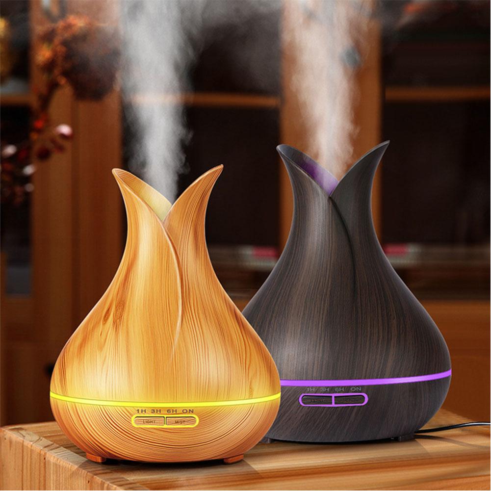 400ML Wooden Grain Aroma Essential Oil Diffuser Mist Humidifier Aromatherapy Diffuser with Remote Control for Home Mist Maker