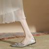 Spring 2025 New Rhinestone Versatile Pointed Head Shallow Mouth Thick Heel Mary Jane Shoes Women's Single Shoes Niche