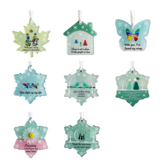 Yousheng Sea Glass Art Friendship Ornament Snowflake/Shell Shaped Christmas Tree Hanging Ornaments Handmade Sea Glass Art Friendship Keepsake for Best