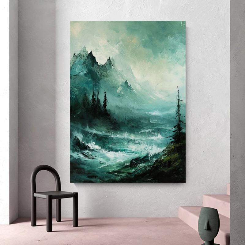 Landschaft Berg Wald Meer Wasserfall Baum Palme Wandkunst Leinwand Ölgemälde Druck Bild Natur Poster Nordische Heimdekoration