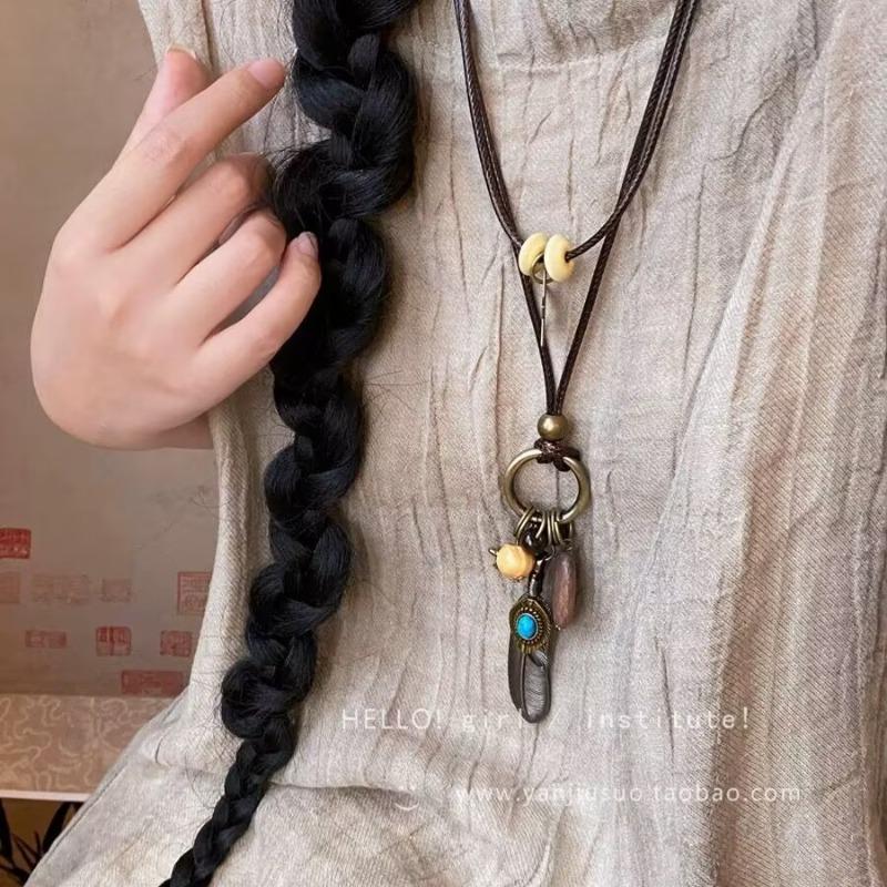 Long fringed necklace women's retro Zen niche sweater chain versatile Yunnan accessories