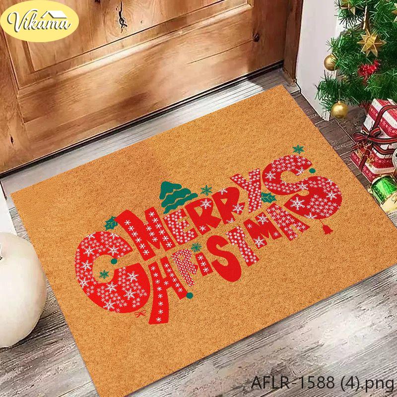 Christmas Doormat, Vintage “Merry Christmas” Decorative Mat, Machine-Washable Non-Slip Entryway Rug, Home Decor