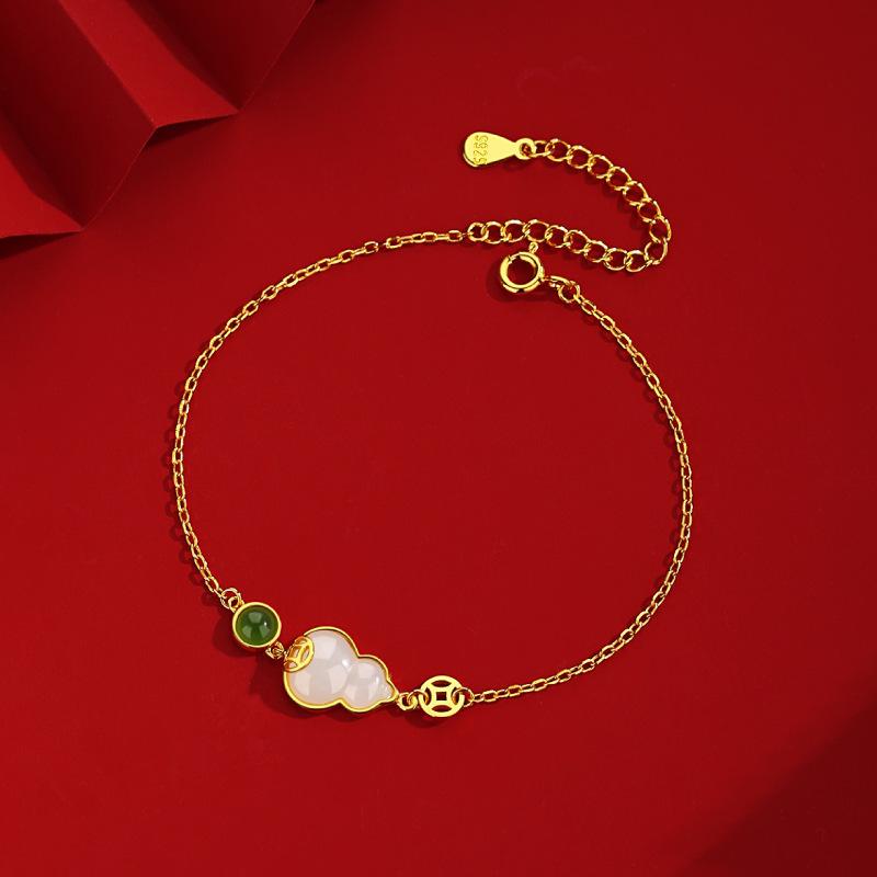 New Style Imitation Hotan Jade Fulu Gourd Bracelet Electroplated Gold Color Small Crowd Ins Feeling Hand Jewelry New Year Gift