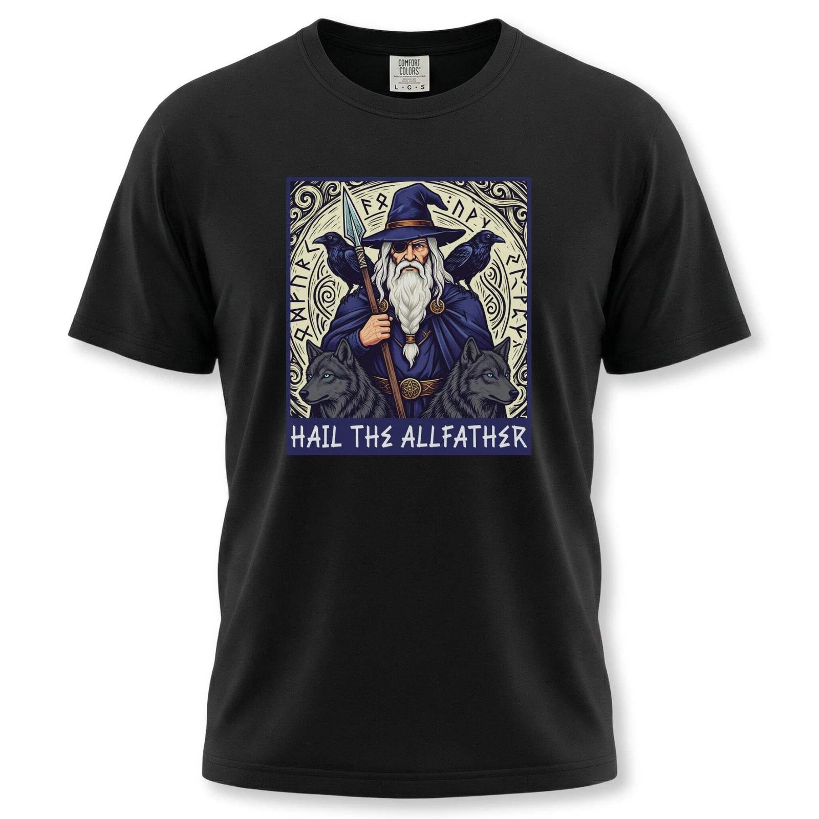 Hail The Allfather Odin T-Shirt | Norse Mythology Viking God Ravens Wolves Tee S