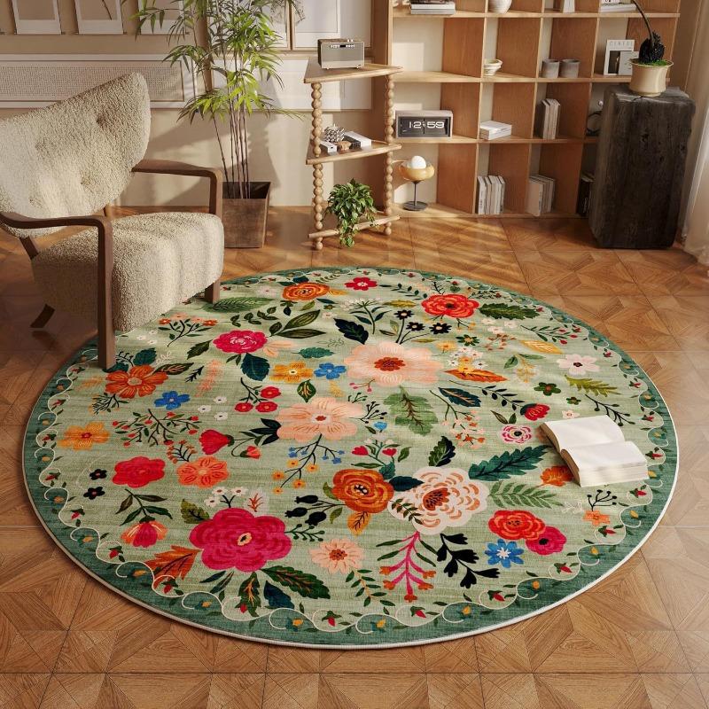 European Bohemian Pastoral Style Comfortable Circle Soft Carpet Colorful Floral  Decorative Rugs Bathroom Anti-slip Door Mats