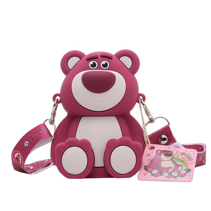 Cute Strawberry Bear Silicone Coin Purse For Kids Durable, Anti-theft, Shockproof, And Lightweight RoseRed,S