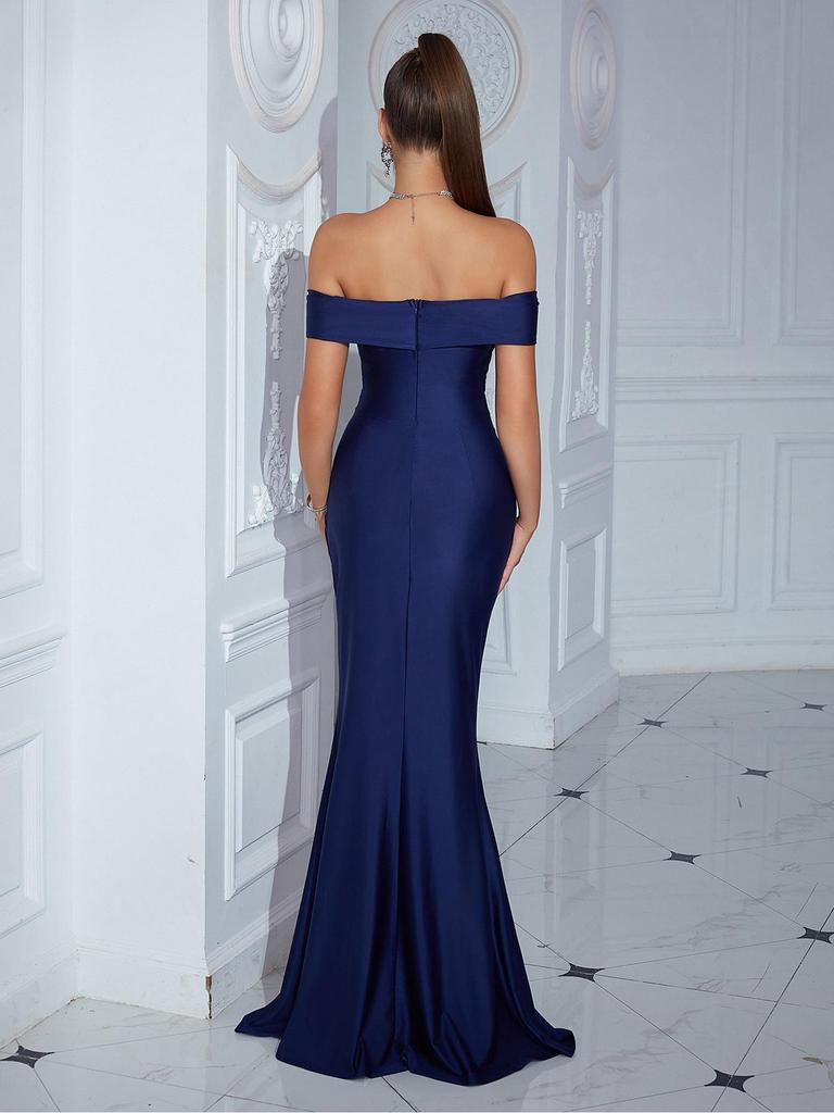 Elegant Off-Shoulder Slim Fit Evening Dress In Solid Color – Sexy Long Women's Dress
