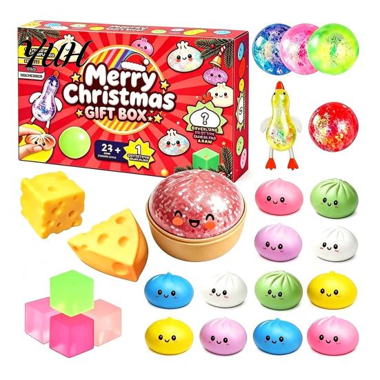 Interactive Holiday Countdown Calendar Squeeze Toys Advent Calendar, Soft Bun Sensory Fidget Toys, Christmas Stocking for Play Stuffer, Stress Relief
