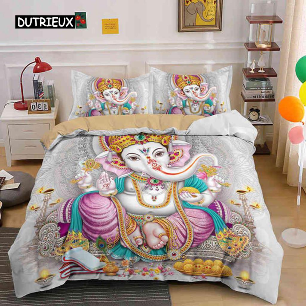 Ganesha Duvet Cover Set Bohemian Elephant Bedding Set Microfiber Bedclothes Double Queen King Size Quilt Cover For Teens Adults