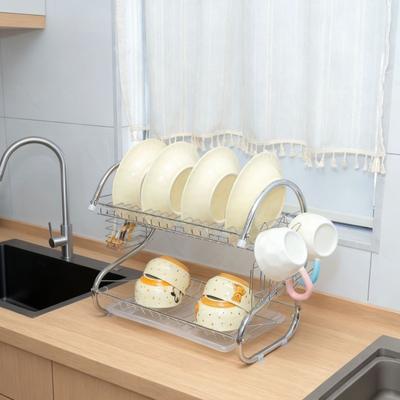 High Quality Stainless Steel Dish Drying Rack S Shape Metal Tableware Holder 2 Tier Space Saving Kitchen Organizer Kitchen