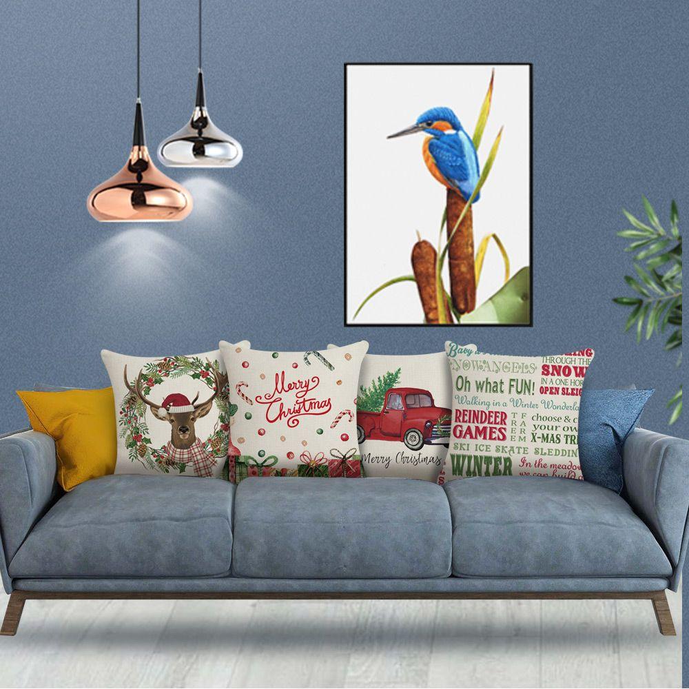 Sofa Home Decor Red Truck Deer Chair Pillow Cover Cushion Cover Pillowcase Christmas