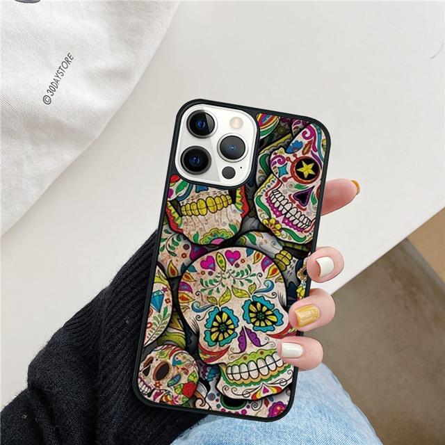 Mexican Skull Flower Coque Shell For iPhone 17 Air 15 16e 14 13 12 Pro Max 11 Pro Max Plus Phone Case Cover
