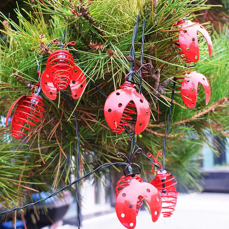 Ladybug Solar String Lights Outdoor Garden Decor With Led Bulbs For Patio And Yard