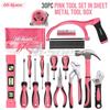 Ensemble d'outils de réparation ménagers haute performance pour dame 30 pièces Outils manuels Outils à main pour le travail du bois Avec tournevis Pince Dans une boîte à outils en métal rose