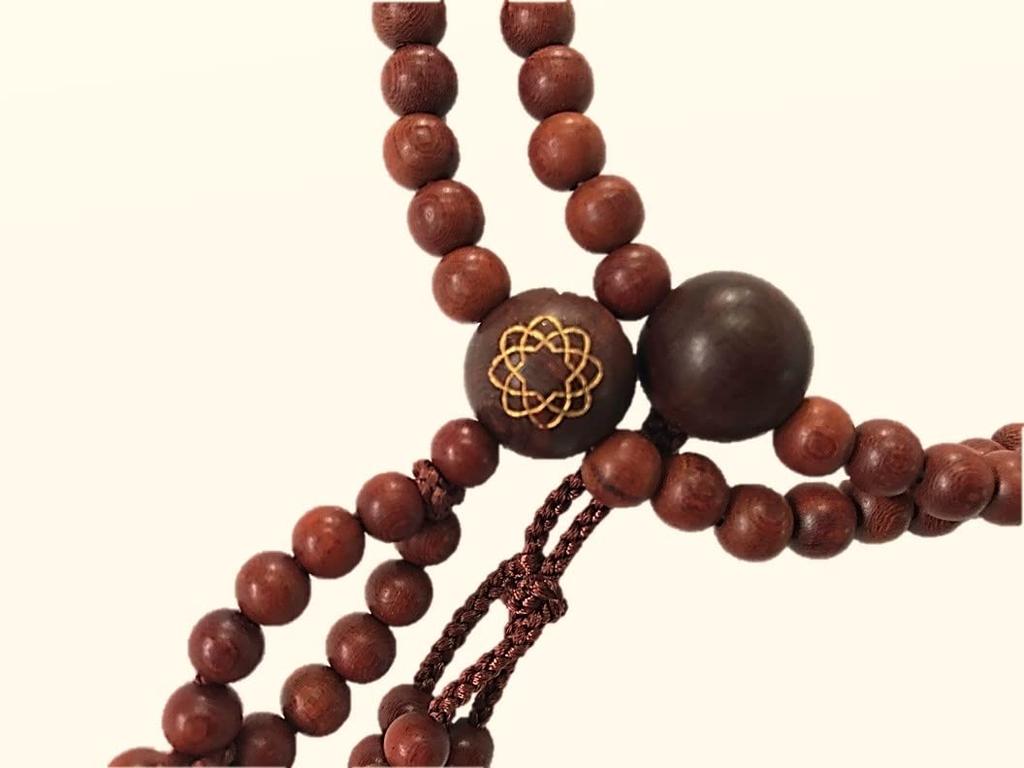 Soka Gakkai prayer beads genuine rosewood with eight leaves mark paulownia (mala beads) (in box) (2-inch shaku)
