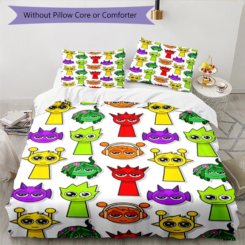 3pcs Sprunki Bedding Set Duvet Cover Closure Includes 1 Duvet Cover & 2 Pillowcases, Soft and Comfortable for All Seasons.