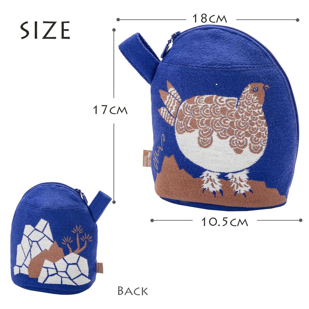 Kusubashi Mon Ori MiW Gusseted Springtime Ptarmigan Design Blue Pouch, [A-69968-90-B]