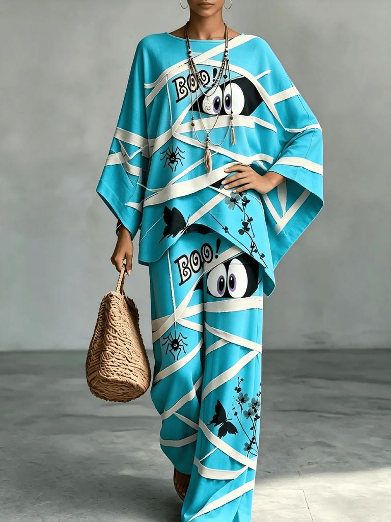 Women's Plus Size Halloween Mummy Print Two-Piece Set