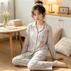 Autumn New Striped Cartoon Mushroom Sweet Imitation Cotton Lapel Cardigan Pajamas Women's Loungewear Long-sleeved Set