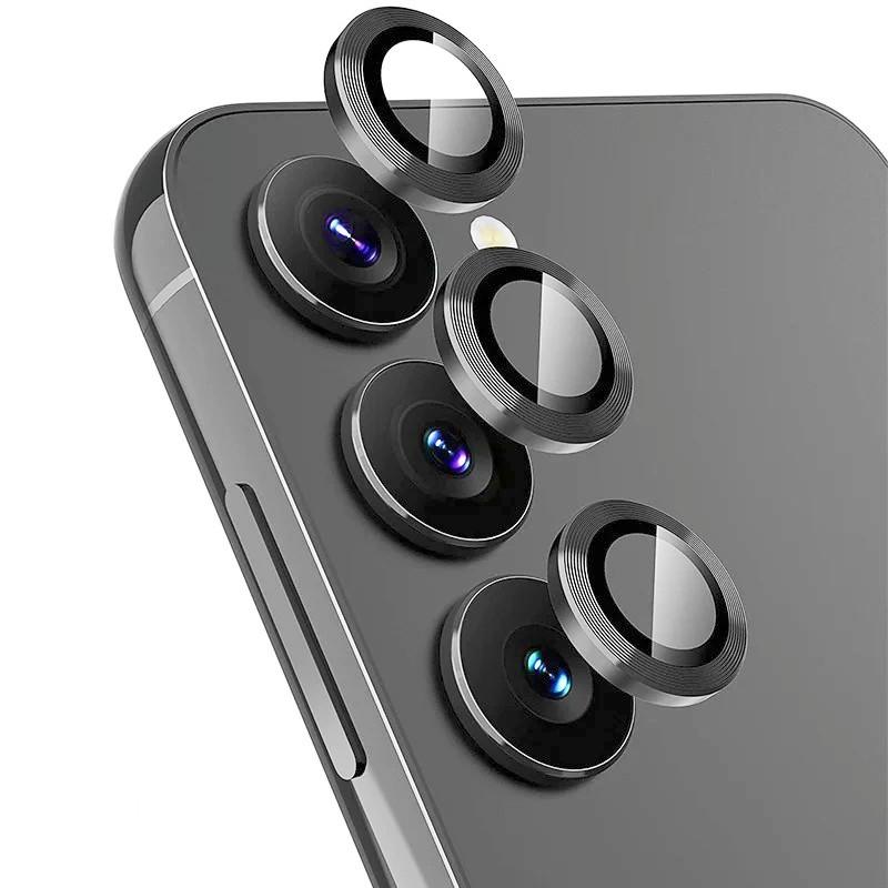 

For Samsung Galaxy S25+ Camera Lens Protector WANLONFENG Metal CD Texture Tempered Glass Lens Film Black