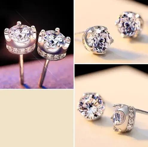 Korean fashion 925 Sterling Silver Purple Amethyst Stud Earrings for Women luxury Real Crown Crystal Wedding Party Jewelry Gifts