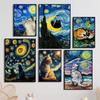 5D Diy Diamond Painting Cross Stitch Embroidery Mosaic Funny Black Cat Flower Van Gogh The Starry Night Full Round Drill Home Decor Wall Art Gift