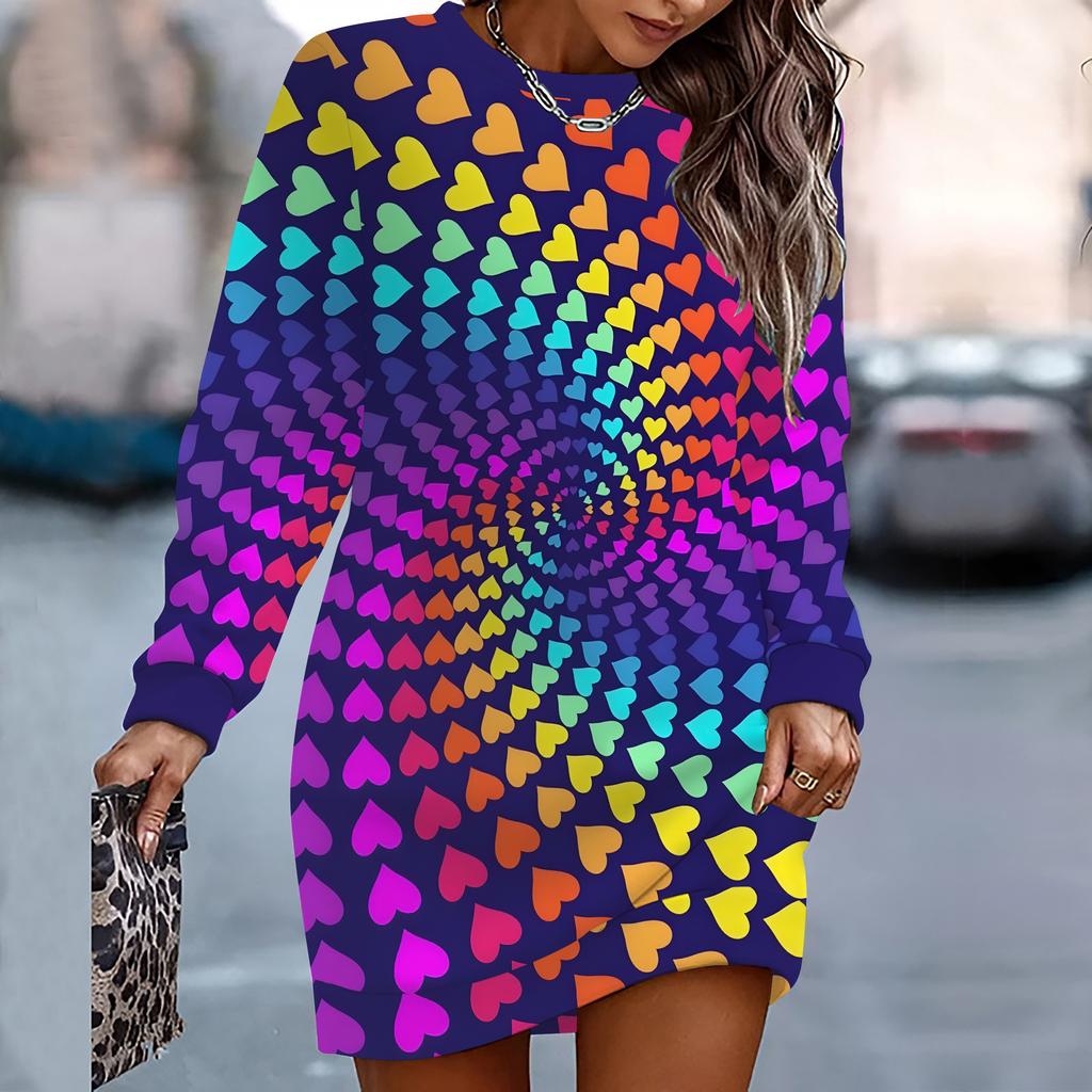 Damen Eleganter, Modischer, Trendiger und Lässiger Hoodie, 3D Herzsymbol Gedruckt Dreidimensionaler Schnitt Damen Langer Hoodie Valentinstagsgeschenk