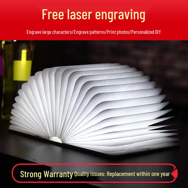 Folding Wooden Book Light: Creative Bedside Wireless Night Lamp