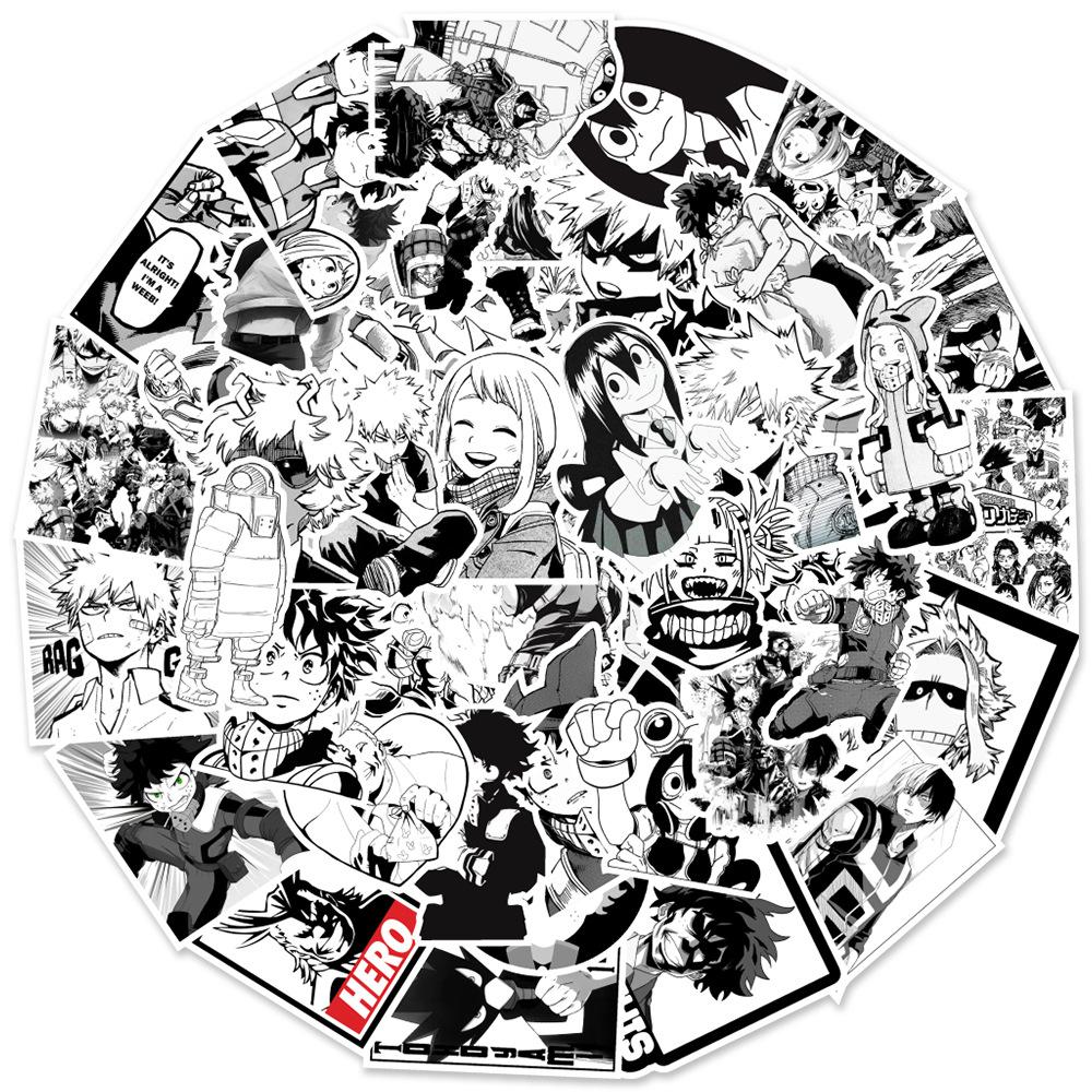 50 Anime Schwarz-Weiß My Hero Academia Notizbuch Koffer Kritzeln Dekorationsaufkleber