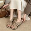 2025 Sommer neue Sandalen mit offener Zehe und Schnürung Damenmode vielseitig Retro-Riemen flache Sohle Nische coole Slipper für draußen