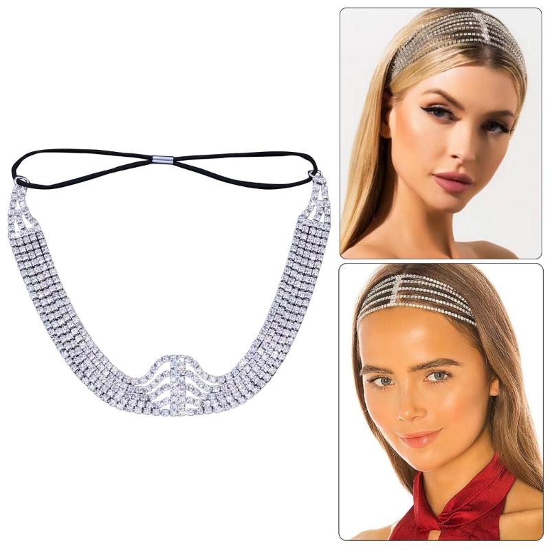 Rhinestones Hairband for Women Wedding Crystal Hairhoop Glittering Hairband Bridal Shower Elastic Hairband Hair Ornaments