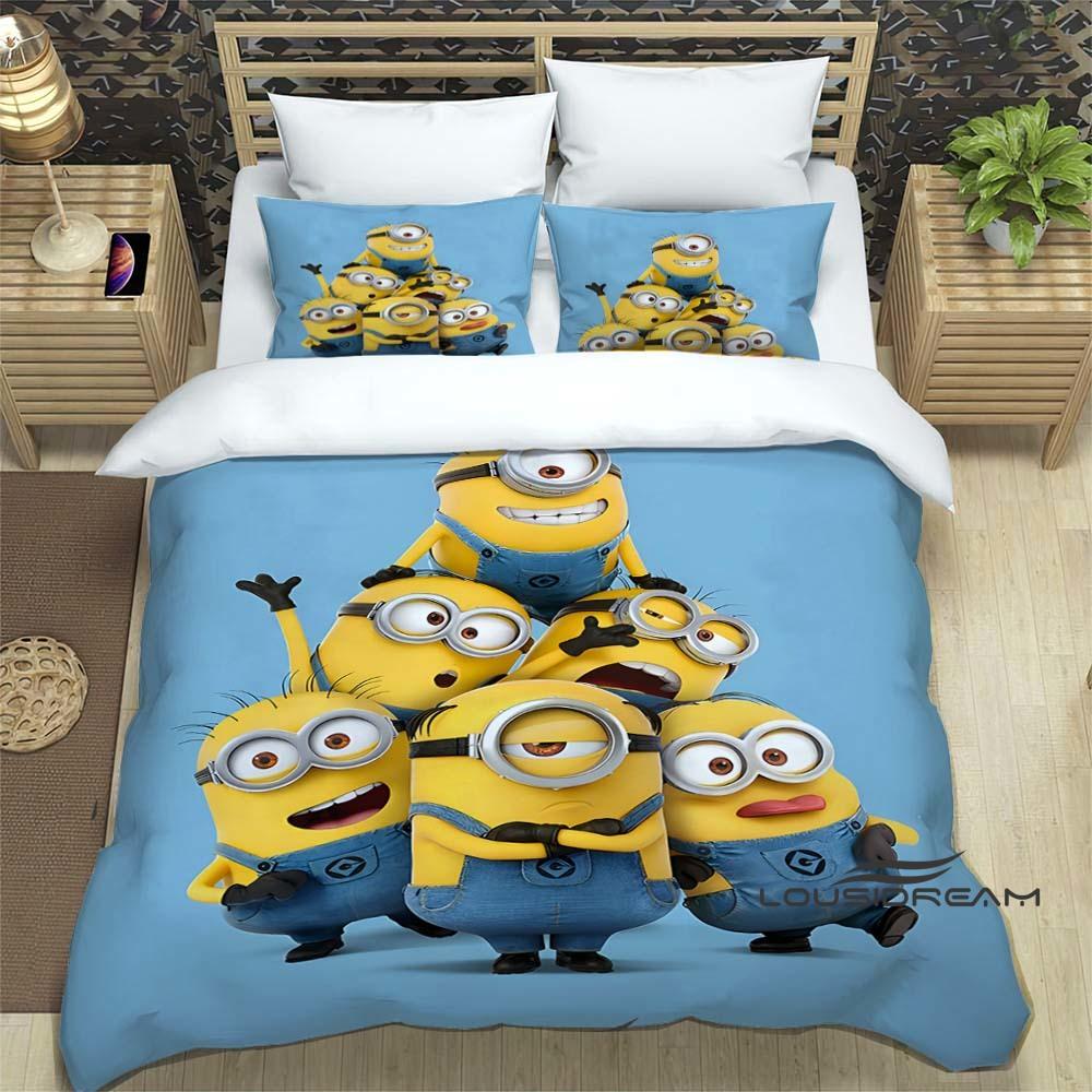 Trendy & Popular "Minions" Cartoon Print 3-Piece Bedding Set — Duvet Cover & Pillowcases (Suitable for Teens, Children, Boys &