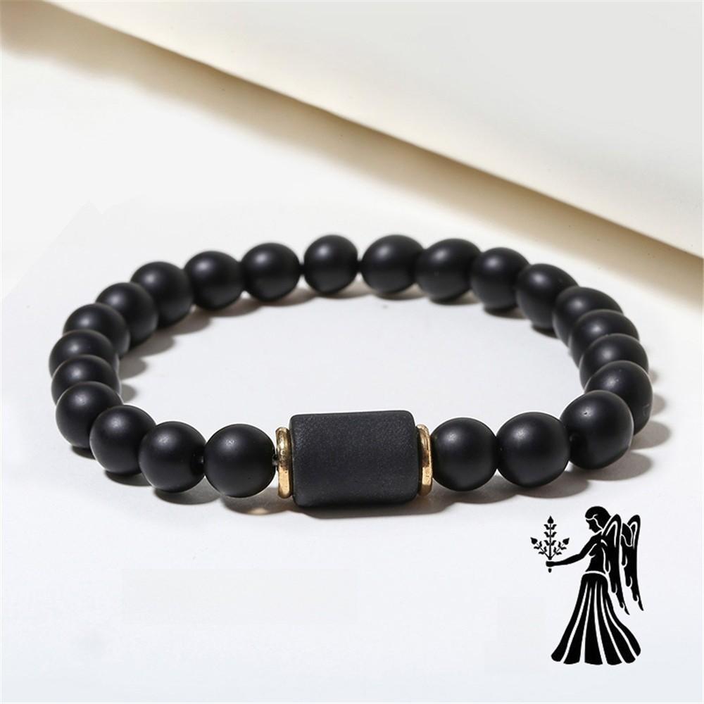 Twelve Constellations Beaded Elastic Bracelet For Men And Women With Black Matte Agate For Travel Gifts