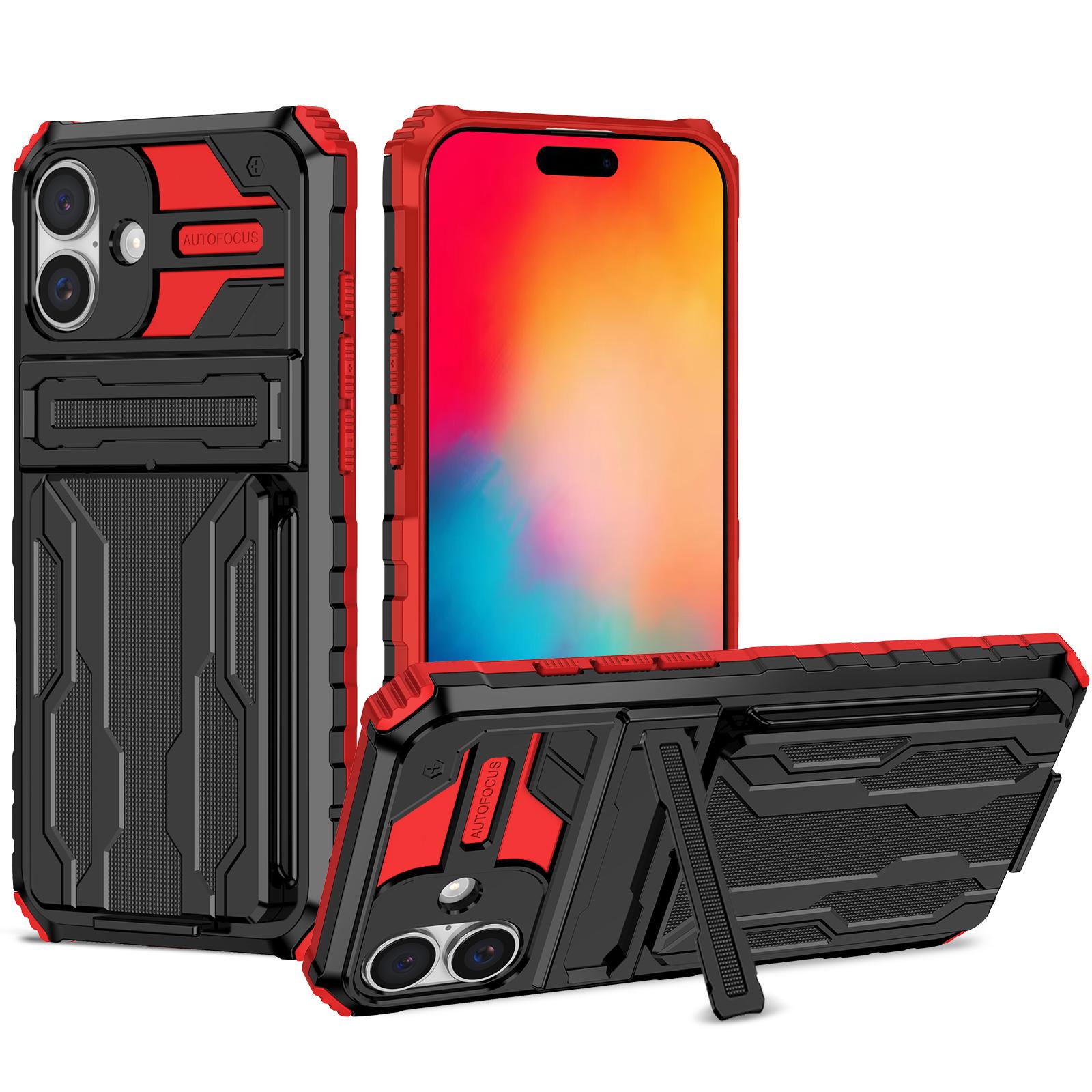

Для iPhone 16 Чохол з тримачем для карток PC + TPU Задня кришка телефону Підставка D