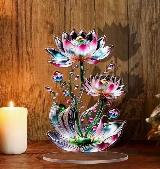 2D and Blue Peacock Displaying its Tail Feathers Desktop Ornament Lotus Stand