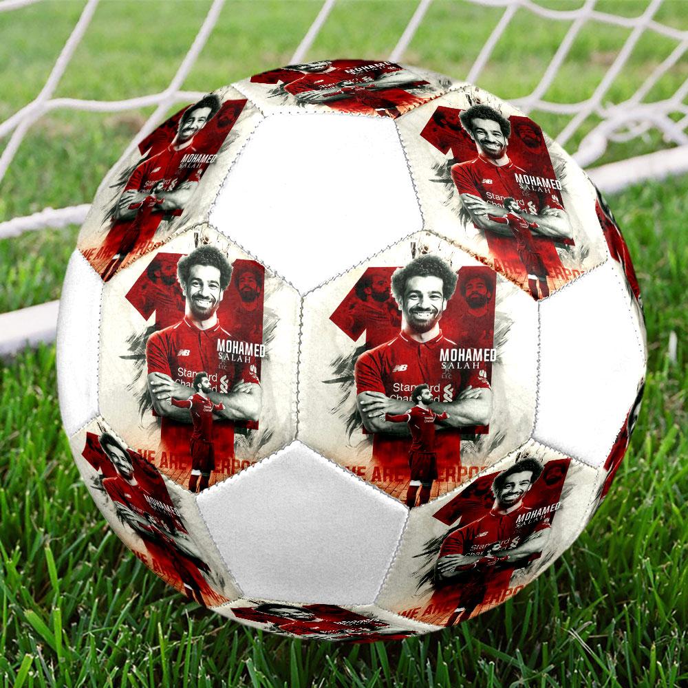 Salah Printed Size 5 Soccer Ball, Machine-Stitched PVC, Durable & High Bounce, All Ages Fit, fan merchandise, matches & outdoor use.