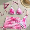 New printed split swimsuit three-piece women's blouse bikini sexy neck strap swimsuit