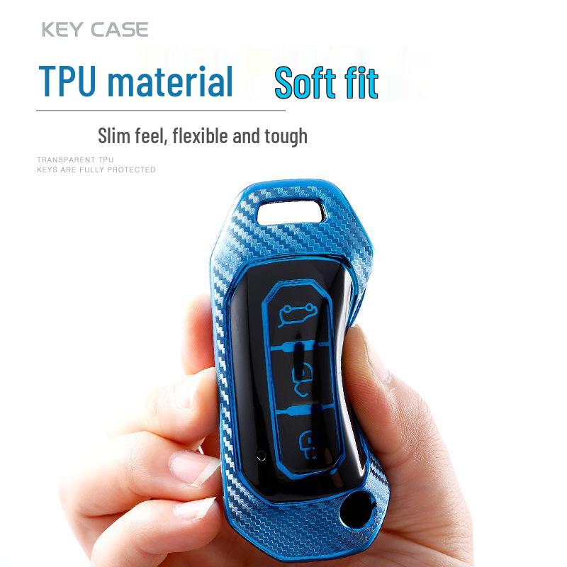 Carbon Fiber Car Key Case for Ford Territory Jiangling Folding Key (Black)