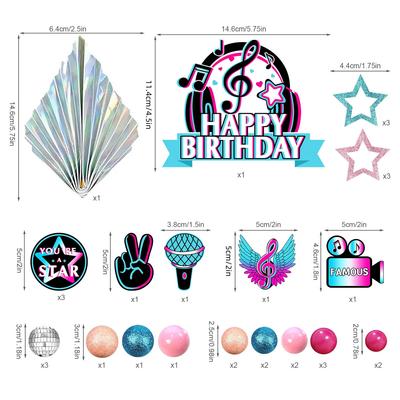 Hudební ozdoby na dort Dekorace na narozeninový dort Sada hudebních ozdob na dort Dívky Hudební karaoke téma Potřeby na narozeninovou oslavu