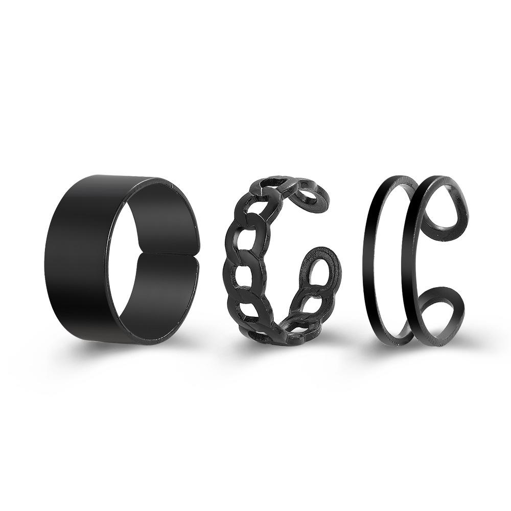Kpop Punk Geometric Black Chain Open Ring For Women BFF Wedding Luxury Vintage Grunge Aesthetic Jewelry EMO Y2K Accessories