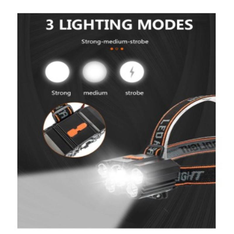 Strong 5-core Headlights Super Bright USB Charging Night Fishing Tele LED Headset Work Headlight Fishing Super Hiking Light