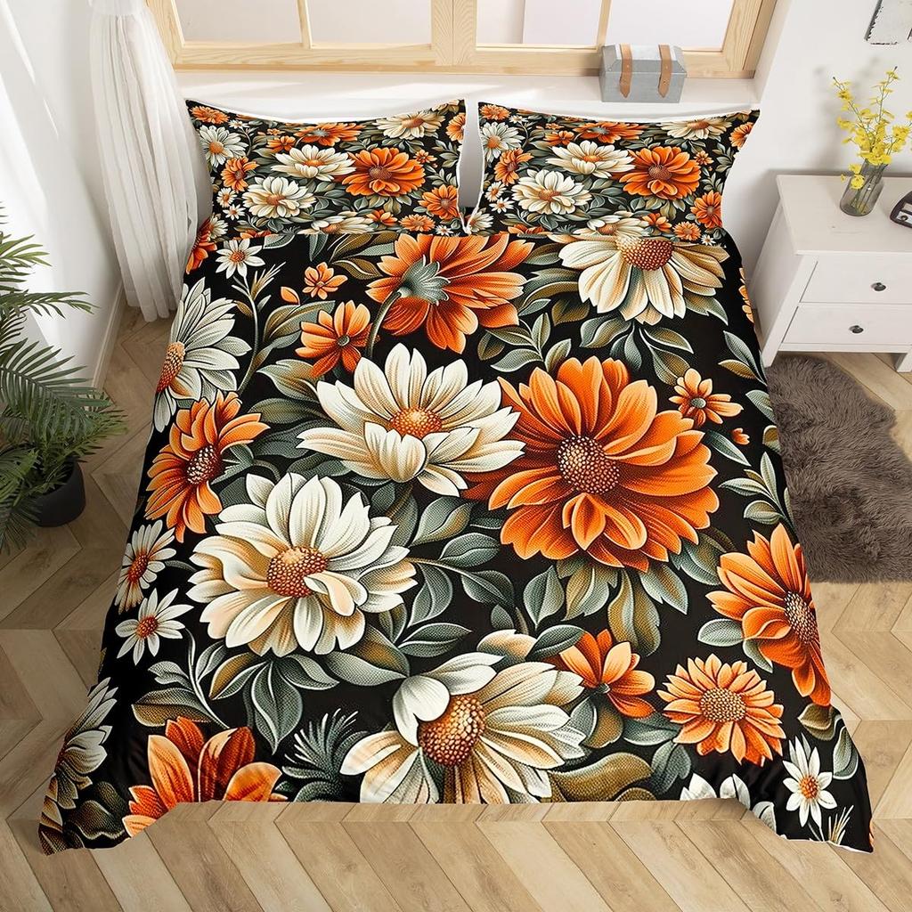 Comforter Peony Groovy Flower Floral Vintage Victorian Botanical Bedding Set Garden Petals Pastoral Plant Bed Set