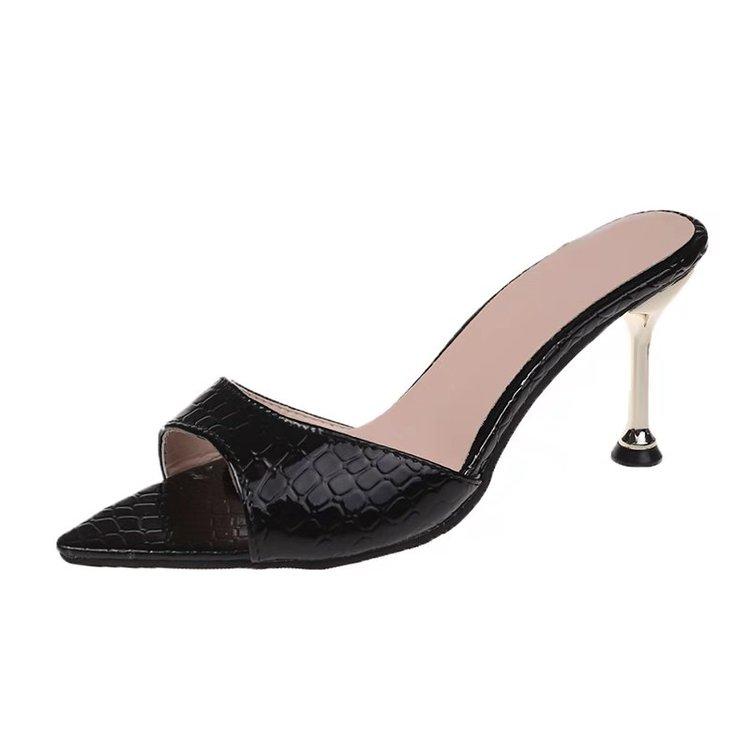 Glamorous Toe for -Forward Parties Banquets Crocodile Texture High Heel Sandals - Chic Slip-On Stilettos with Pointy Peep