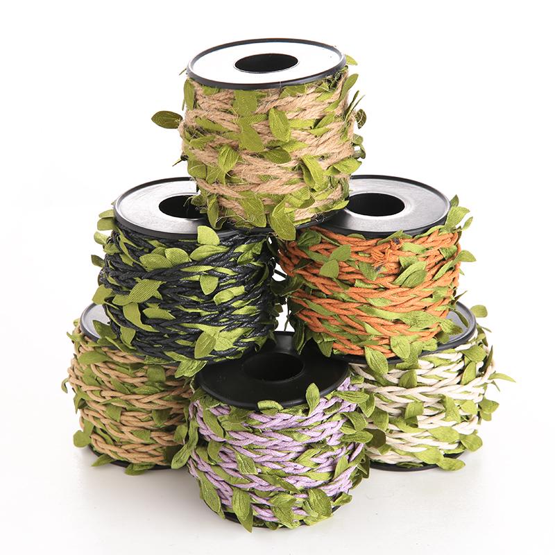 DIY Colorful Forest Style Green Rattan Leaves Hand-Woven Jute Rope for Decoration and Jewelry