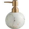 Gold Soap Dispenser for Bathroom or Kitchen, Cute Marble Round Ceramic Lotion Bottle, Rust-Free Pump(White)
