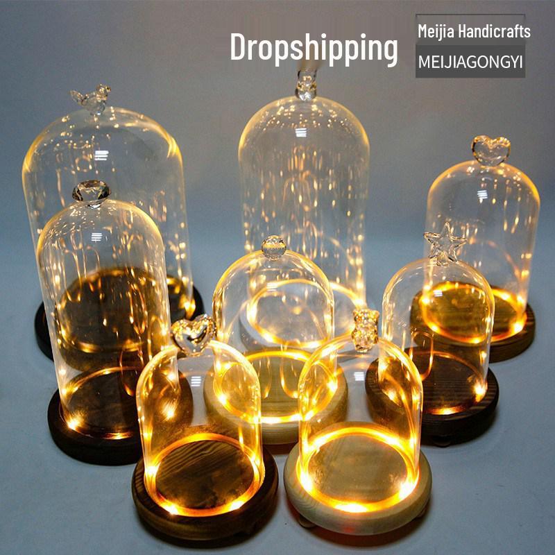 

Luminous Glass Dome with Light-Preserved Flower - Creative Valentine s Day Dustproof Display. 8*12 Heart + Wooden Light